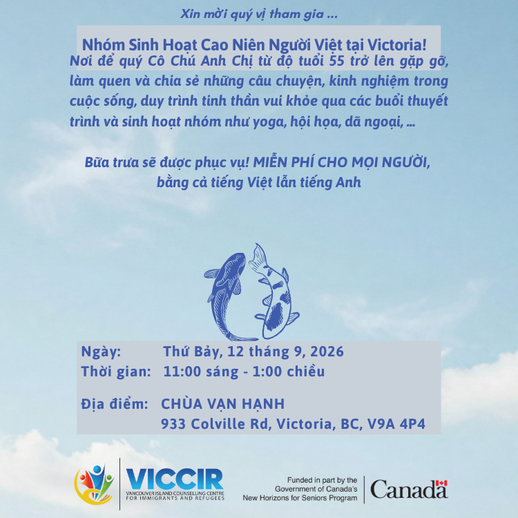 Victoria Vietnamese Seniors Group information poster in Vietnamese